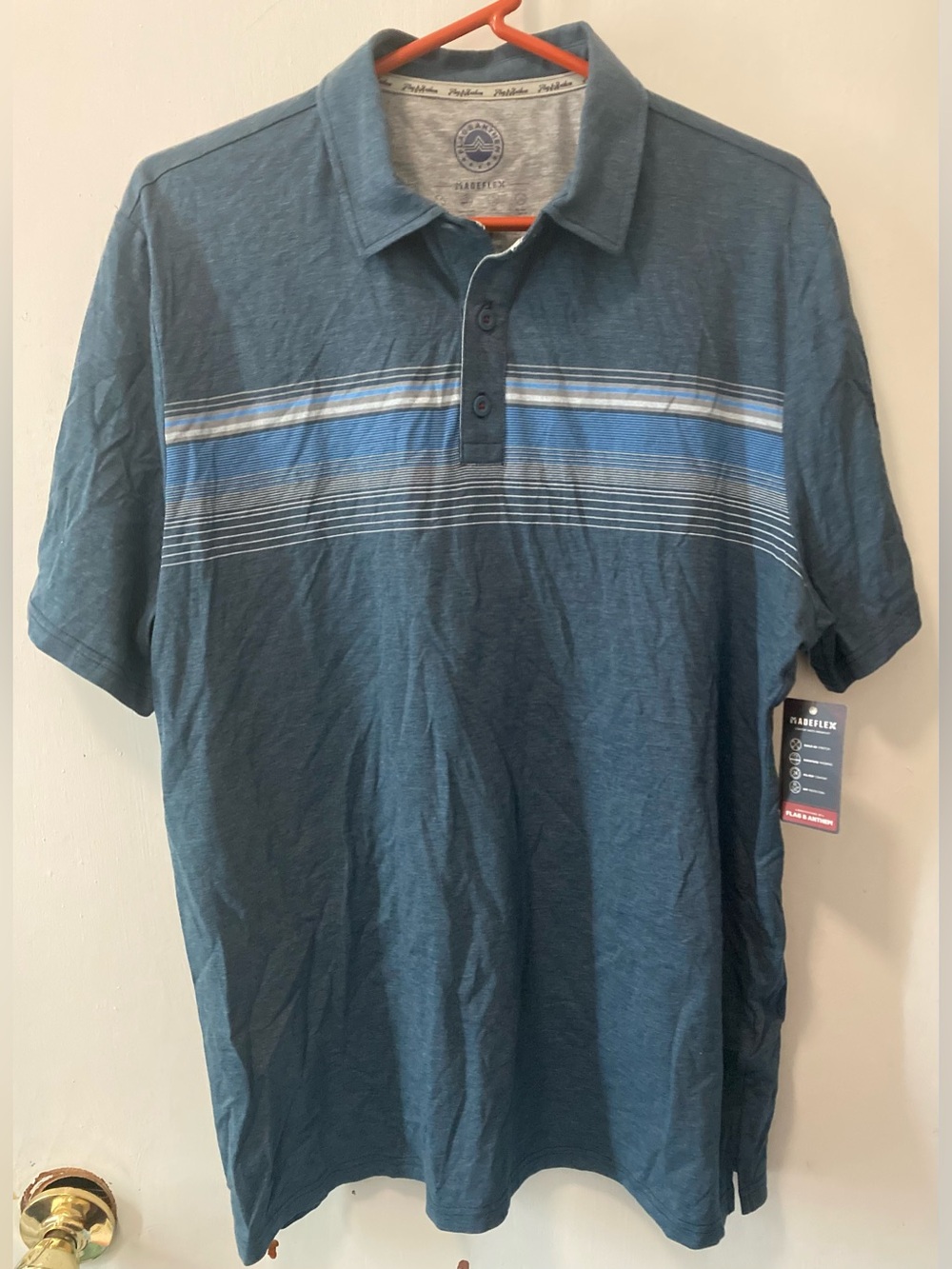 Flag & Anthem MadeFlex Men's Short Sleeve Polo Shirt Navy Blue Size Large L NWT